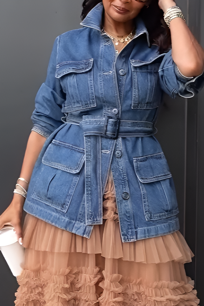 Mid-length waisted denim jacket