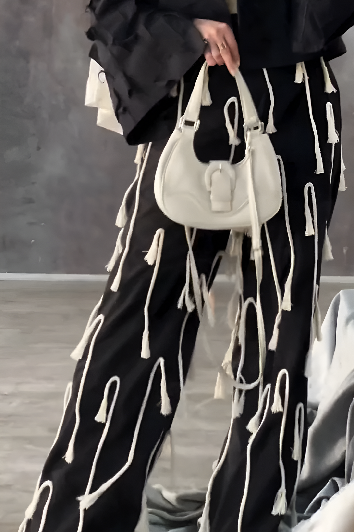 Dark style flared trousers with rope decoration