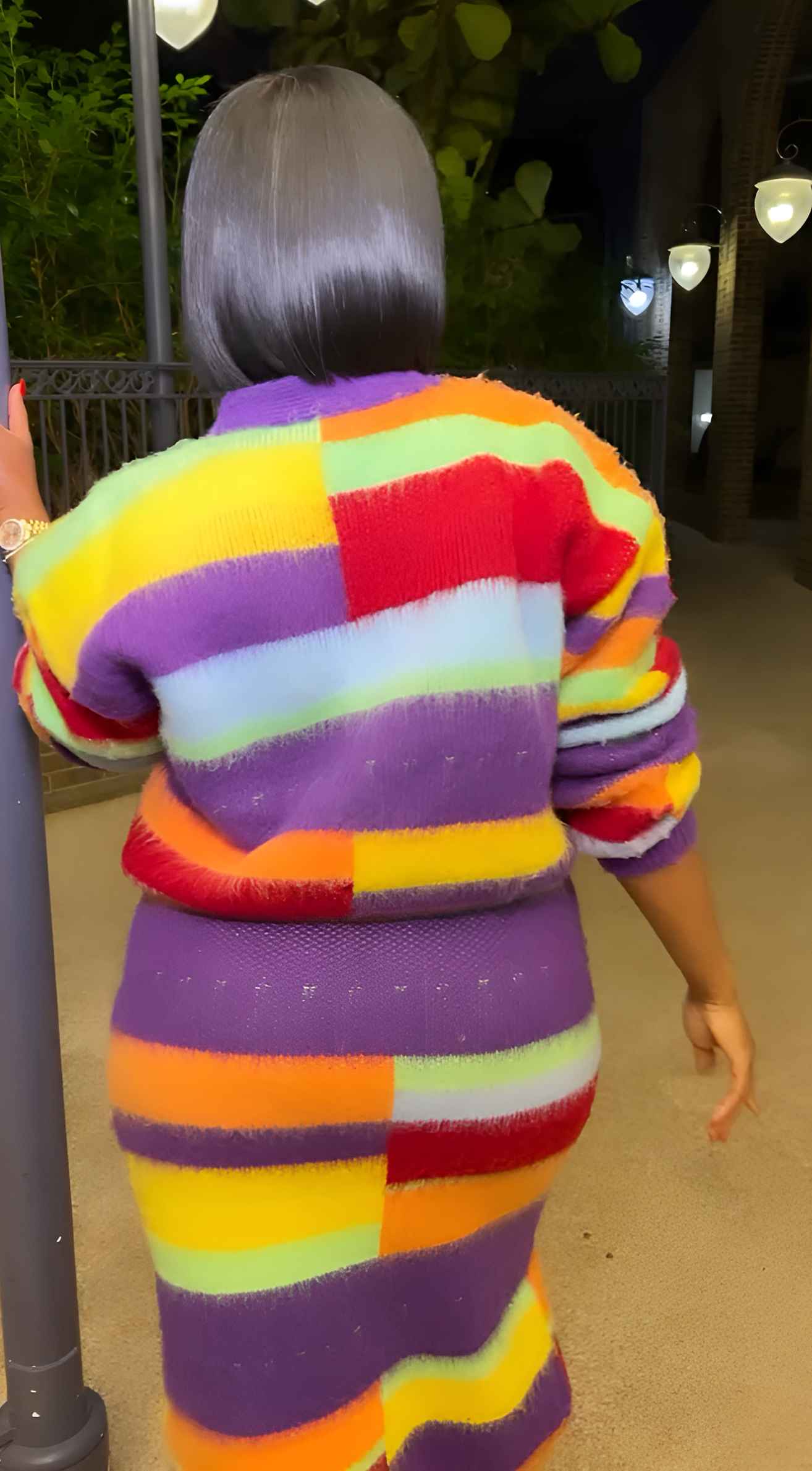 Autumn and winter rainbow striped knitted suit