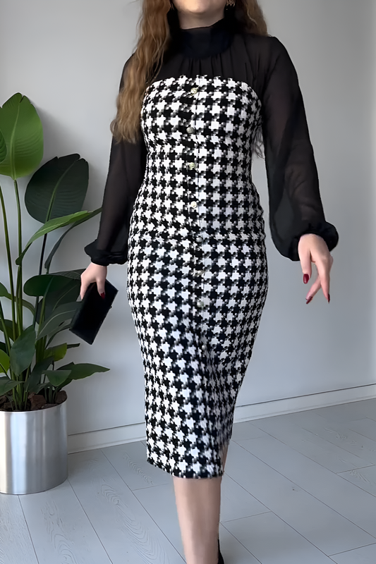 New houndstooth patchwork stretch hip dress