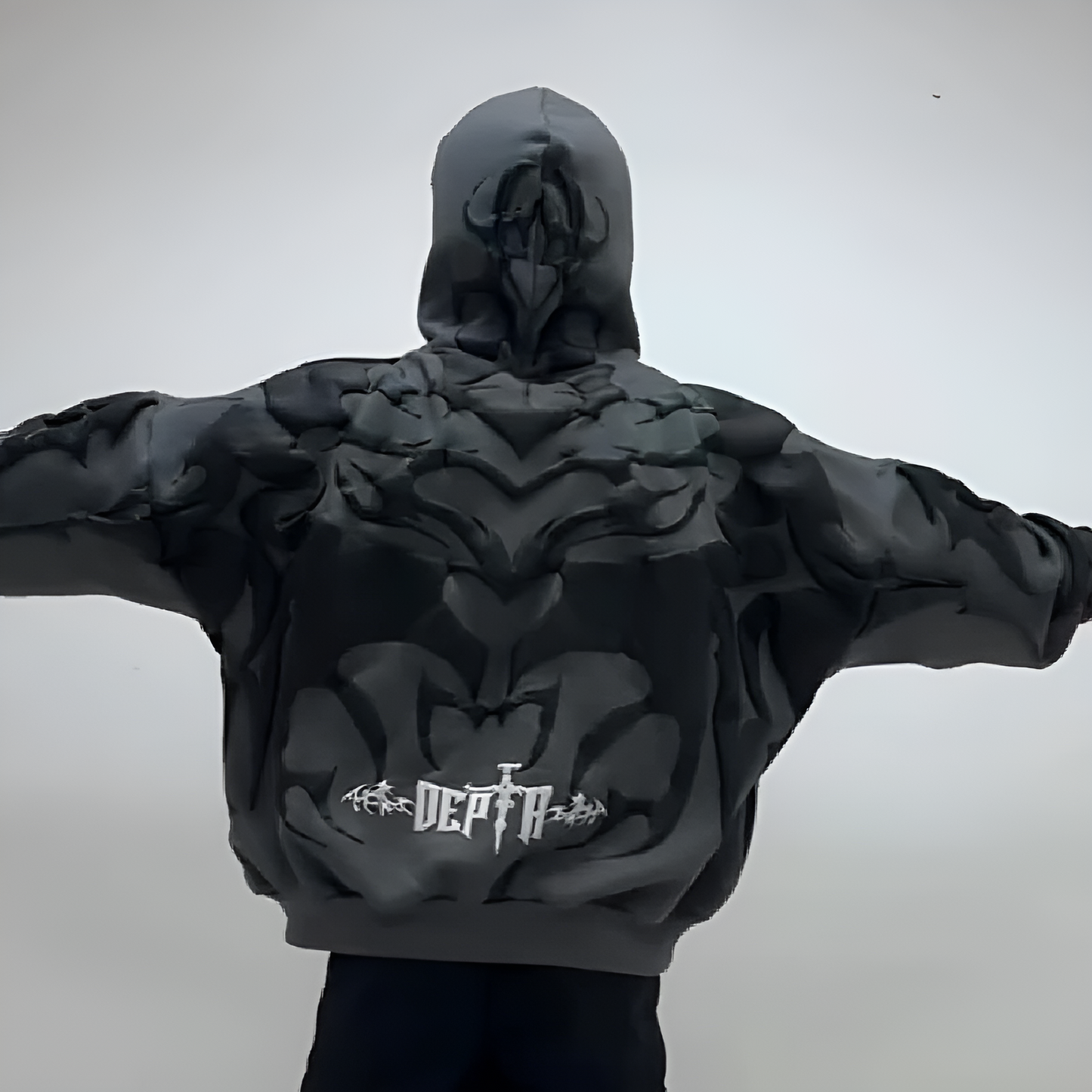 Dark retro personalized foam print hooded jacket