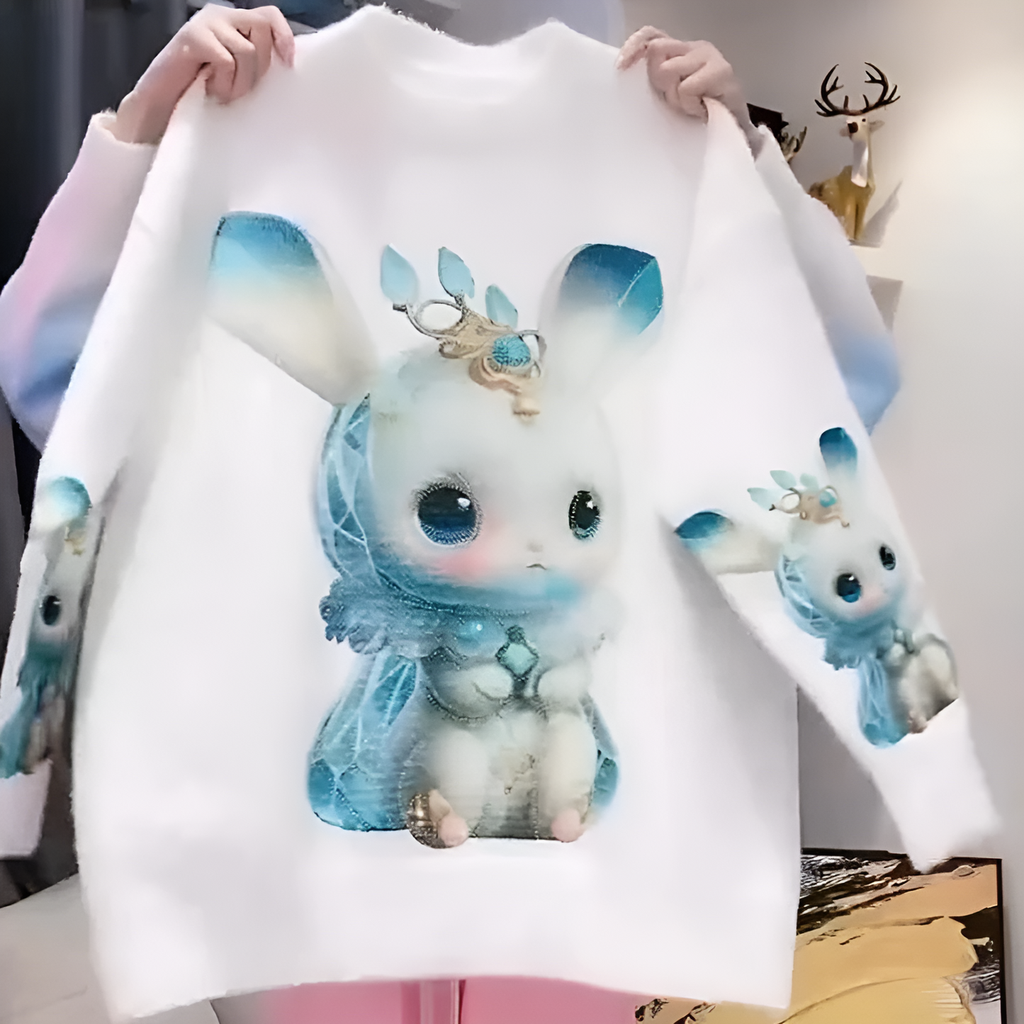 Diamond and sequin cartoon bunny print sweater