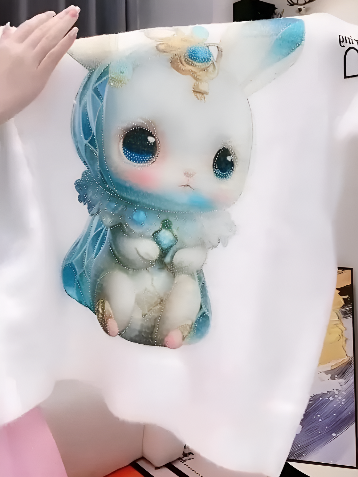 Diamond and sequin cartoon bunny print sweater