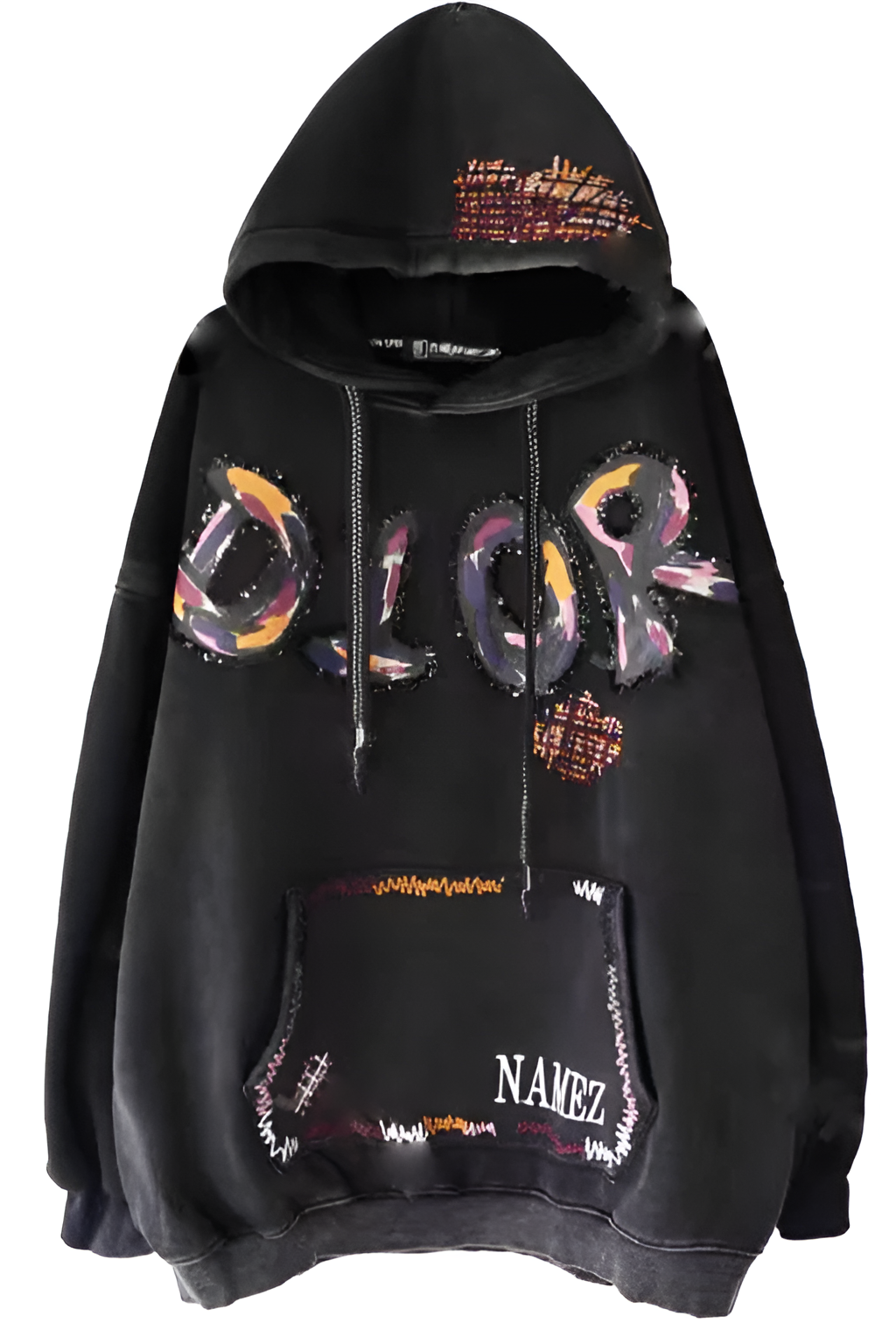 Washed distressed sequin embroidered hooded sweatshirt