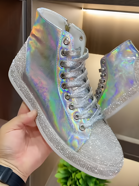 Glossy personalized diamond-encrusted high-top Martin boots