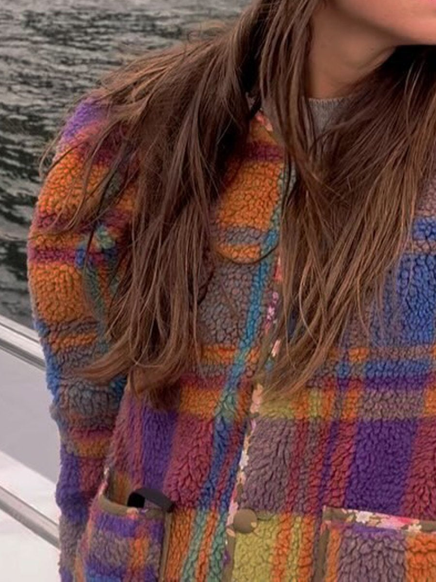 Fleece Colorful Plaid Lambswool Warm Jacket