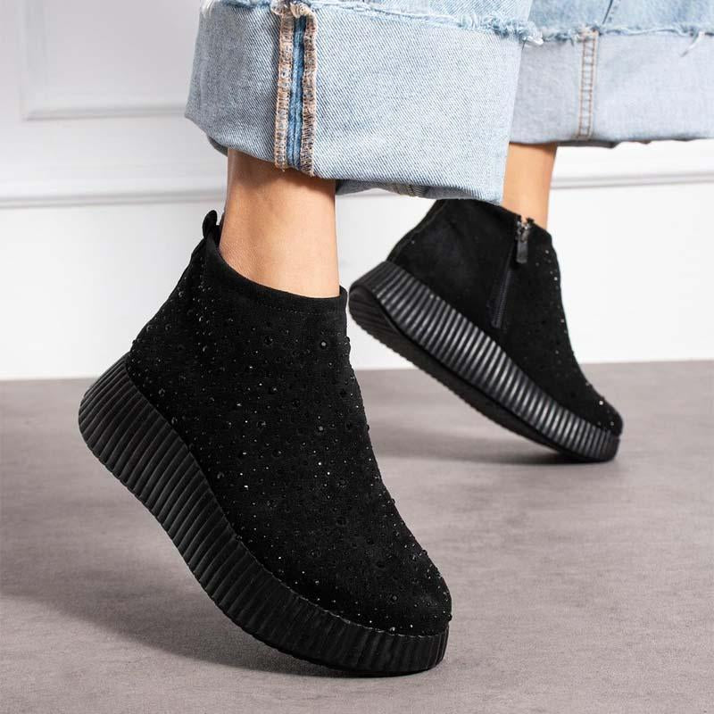 Comfortable Rhinestone Sparkle Side Zip Platform Shoes