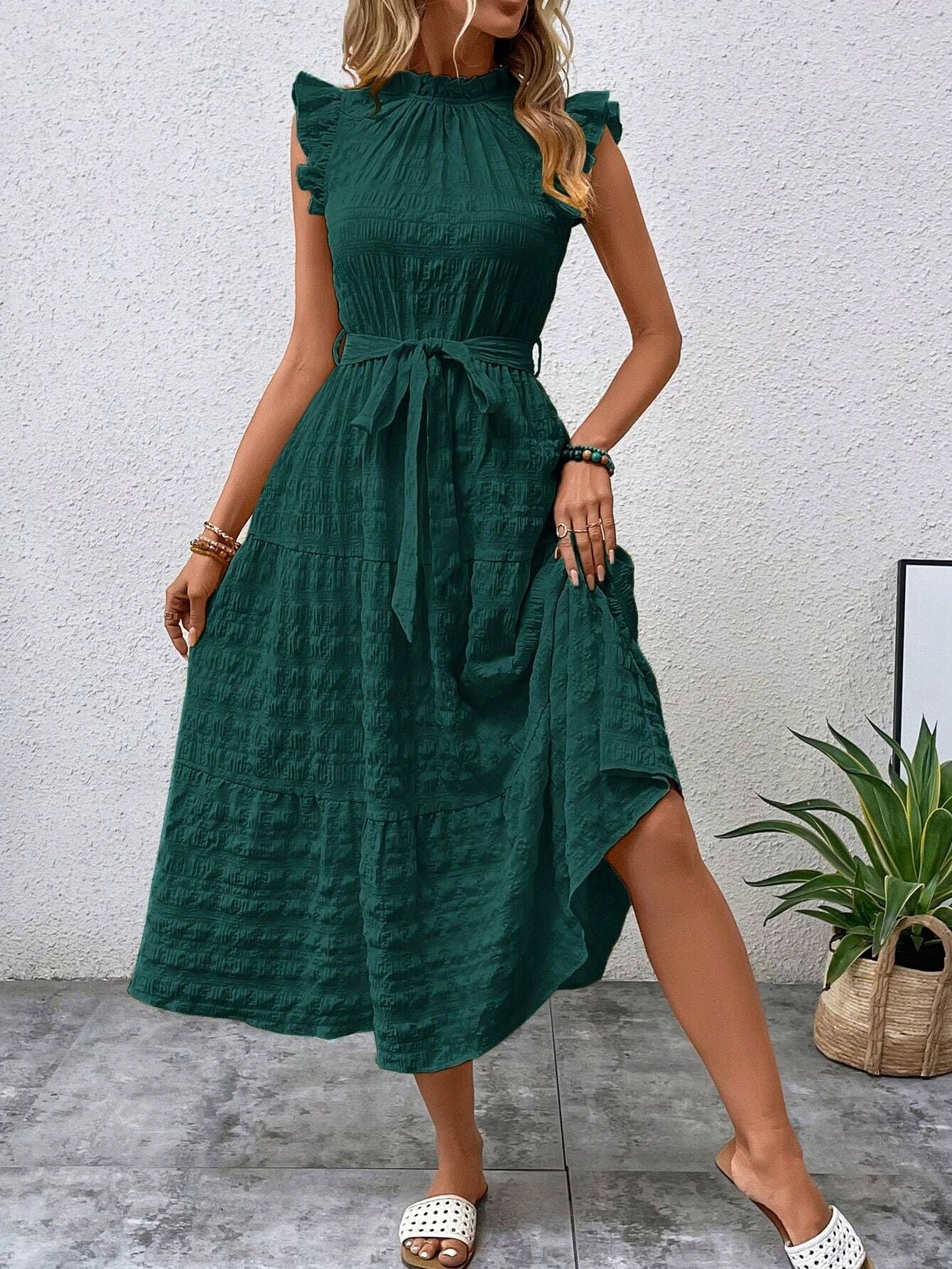 Flying Sleeve Texture Dress