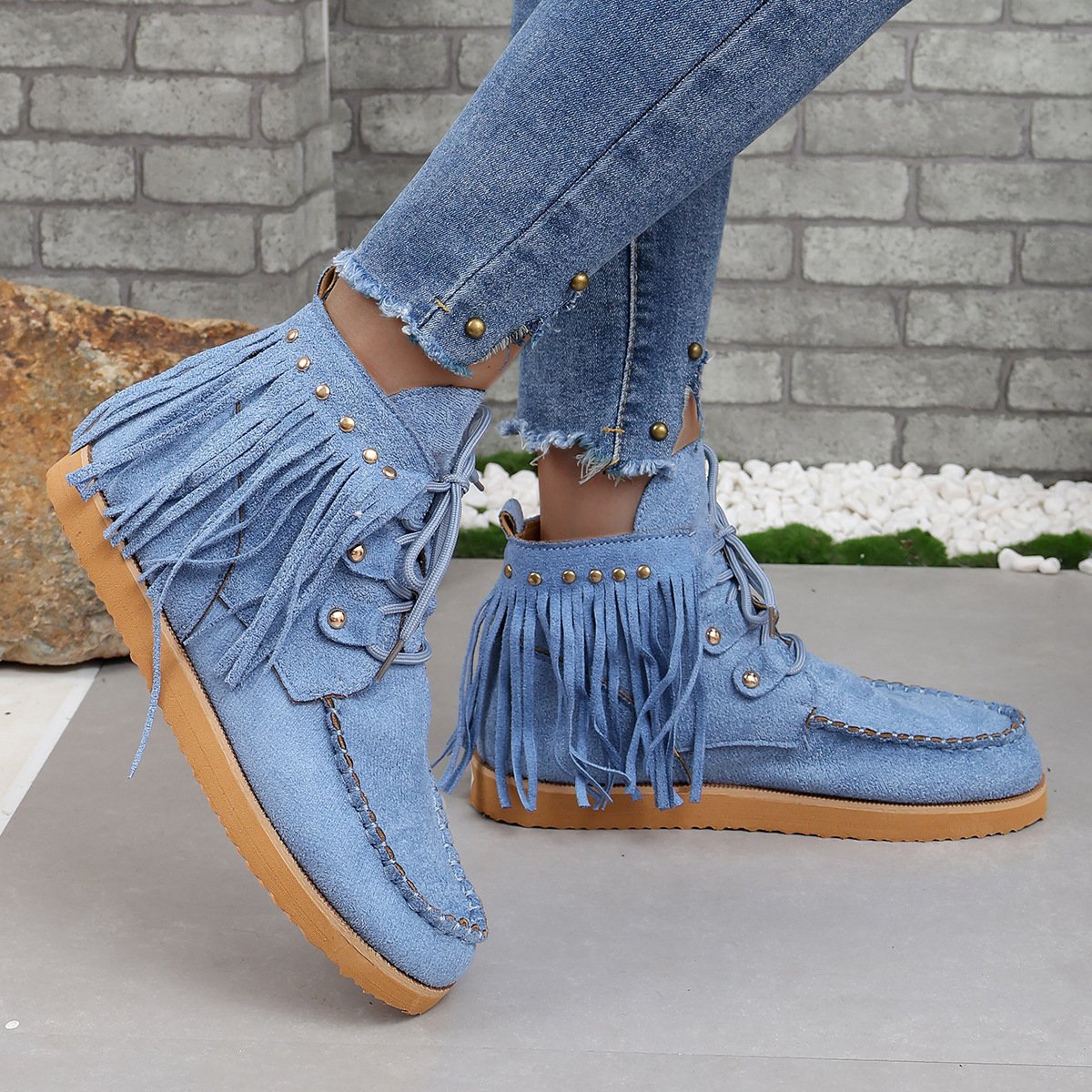 New tassel lace-up suede short boots