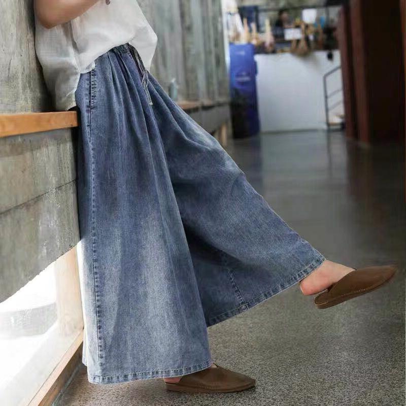 Loose plus size lantern denim wide leg pants