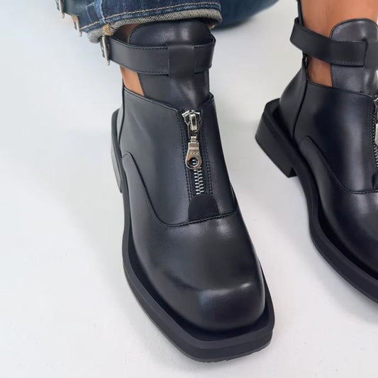 Square Zip Up Ankle Boots