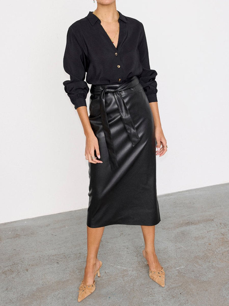 High Waist Wrap Leather Skirts