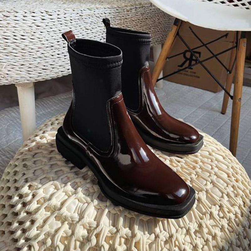 Women's Square Toe Chelsea Boots Thick Heel Platform Boots