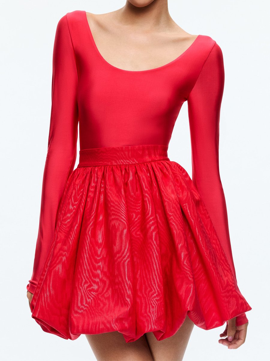 Ballet Neck Long Sleeve Bubble Hem Mini Dress