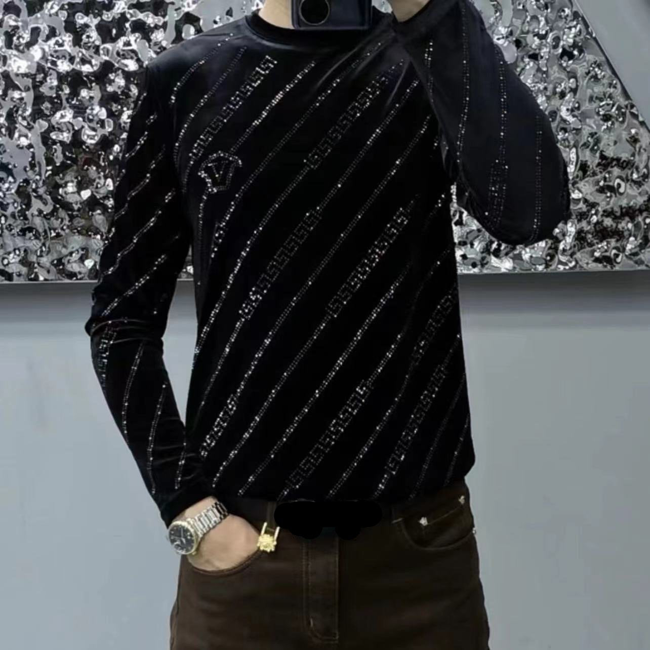 High-quality gold velvet high-end rhinestone sweatshirt