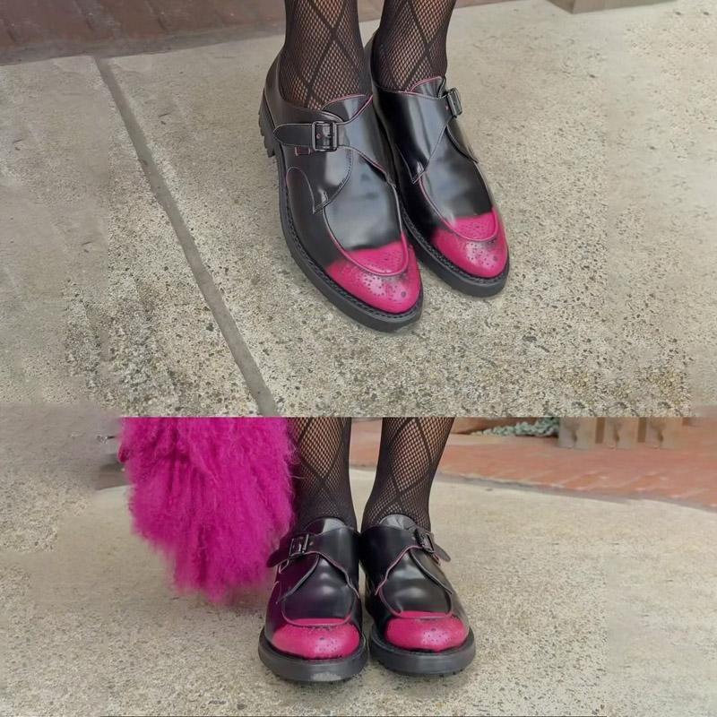 Black & Pink Italian Burnished Leather Shoes