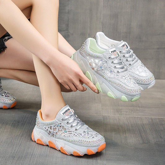 New breathable rhinestone hollow sneakers