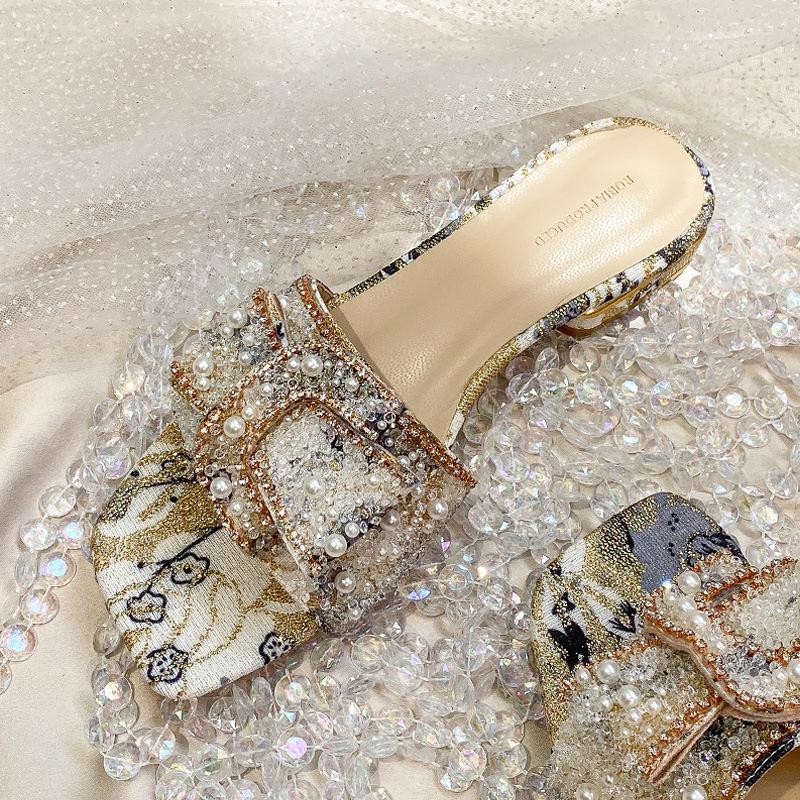 Flat outing women's rhinestone slippers