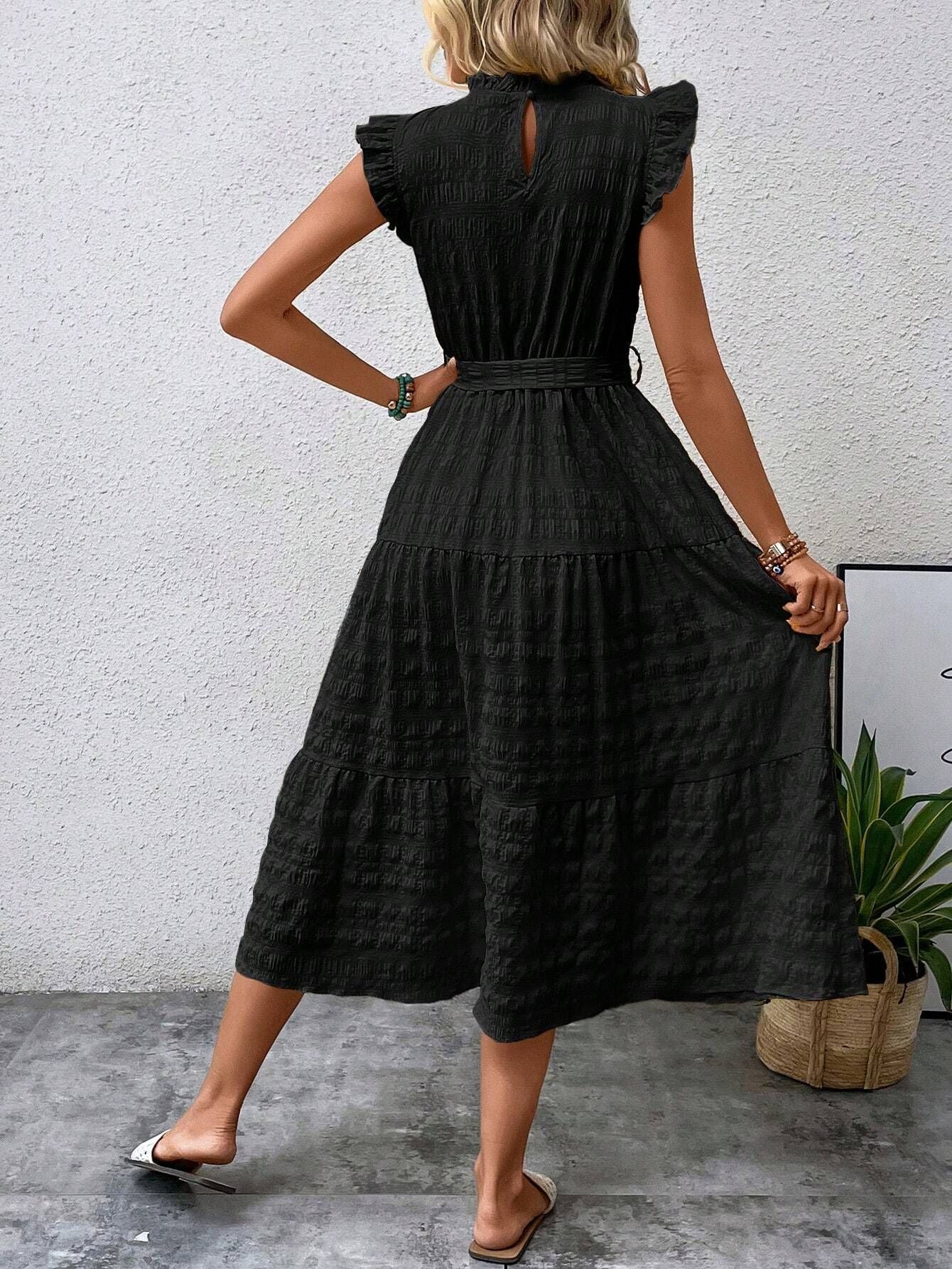 Flying Sleeve Texture Dress