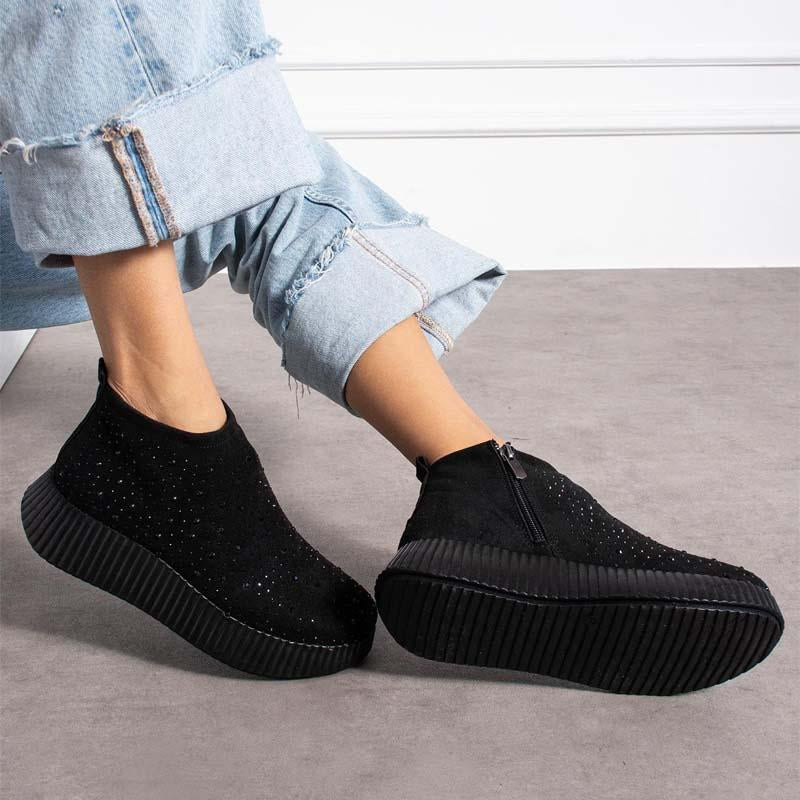 Comfortable Rhinestone Sparkle Side Zip Platform Shoes