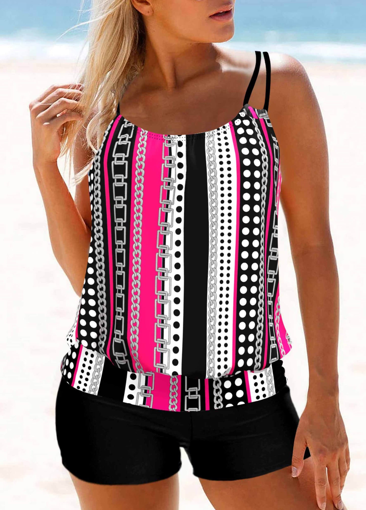 Double Straps Polka Dot Tankini Top