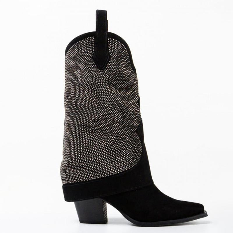 Western Crystal Rhinestone Black Boots