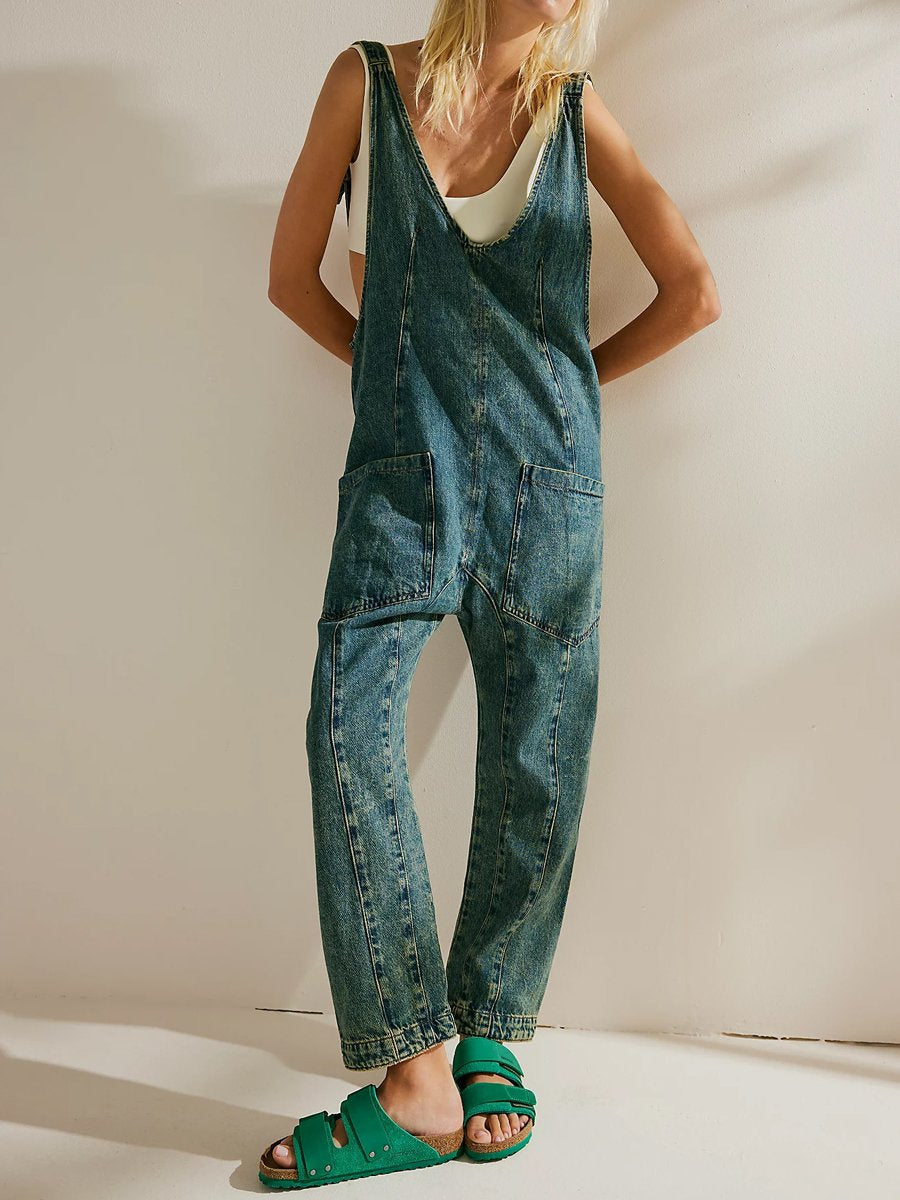 Denim V-Neck Jumpsuit