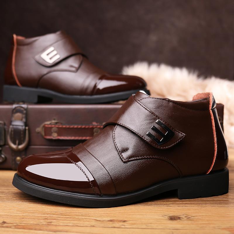 High-top plus velvet leather business cotton shoes