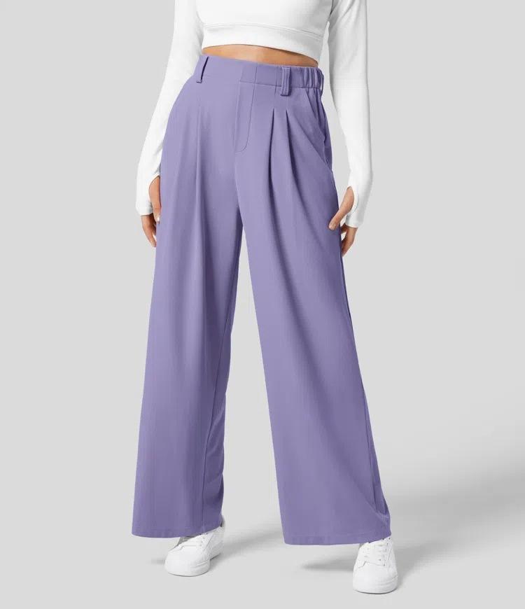 Drapey high-waisted wide-leg casual loose trousers