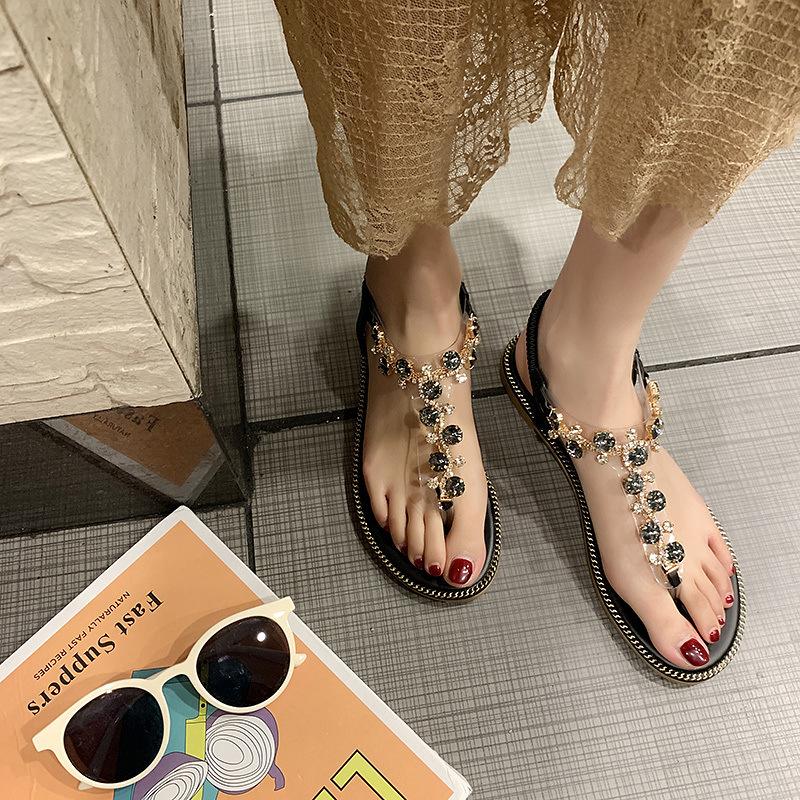 Flat thong rhinestone sandals