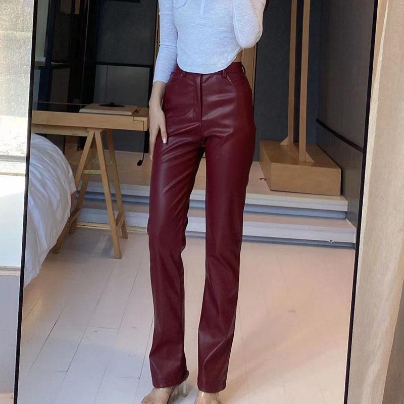 Women's high elastic PU leather pants