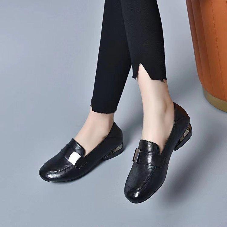 Soft leather block heel square toe loafers