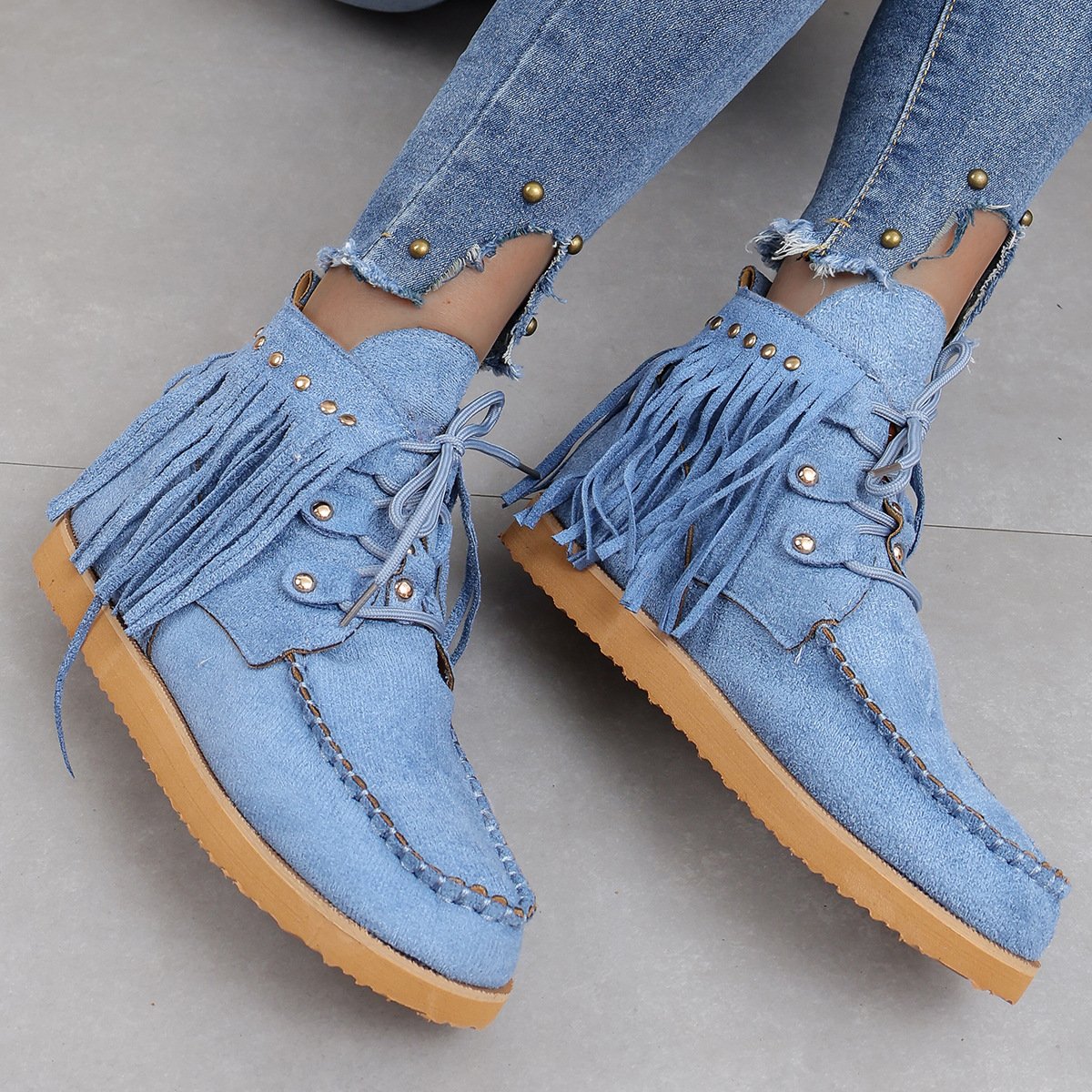 New tassel lace-up suede short boots