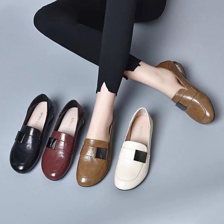 Soft leather block heel square toe loafers