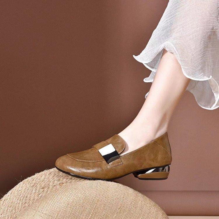 Soft leather block heel square toe loafers