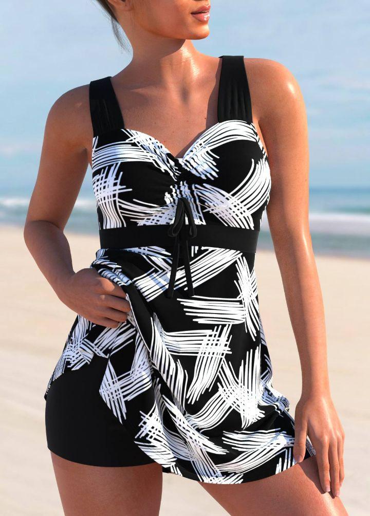 Chic Floral Cross Back Wide Strap Tankini Set