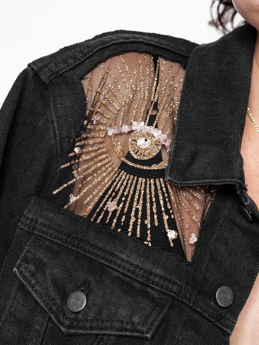 Denim See-through Sequined Eye Jacket