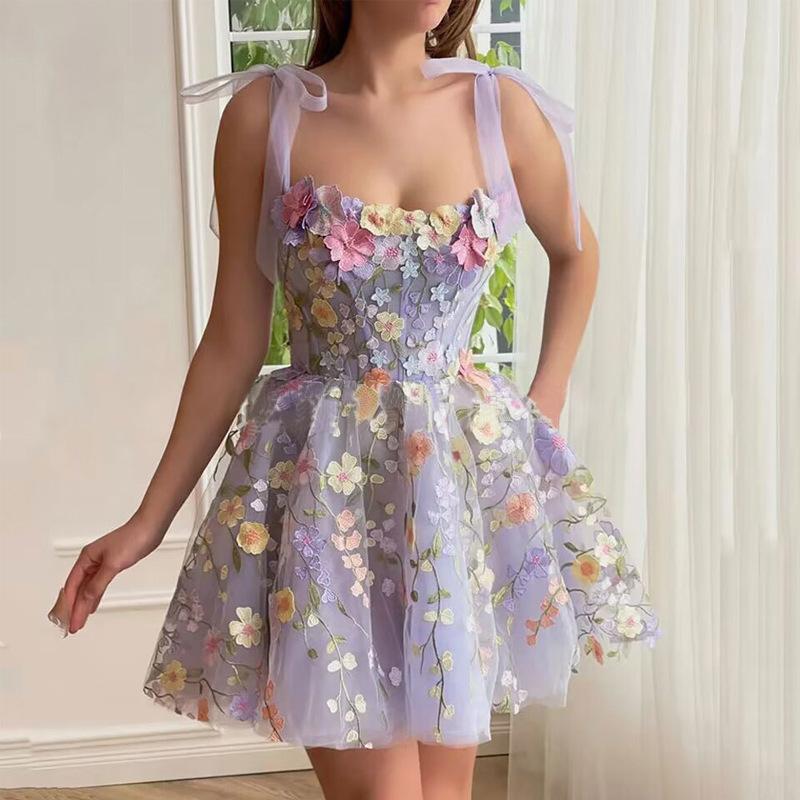 Three-dimensional flower hip-hugging sexy dress