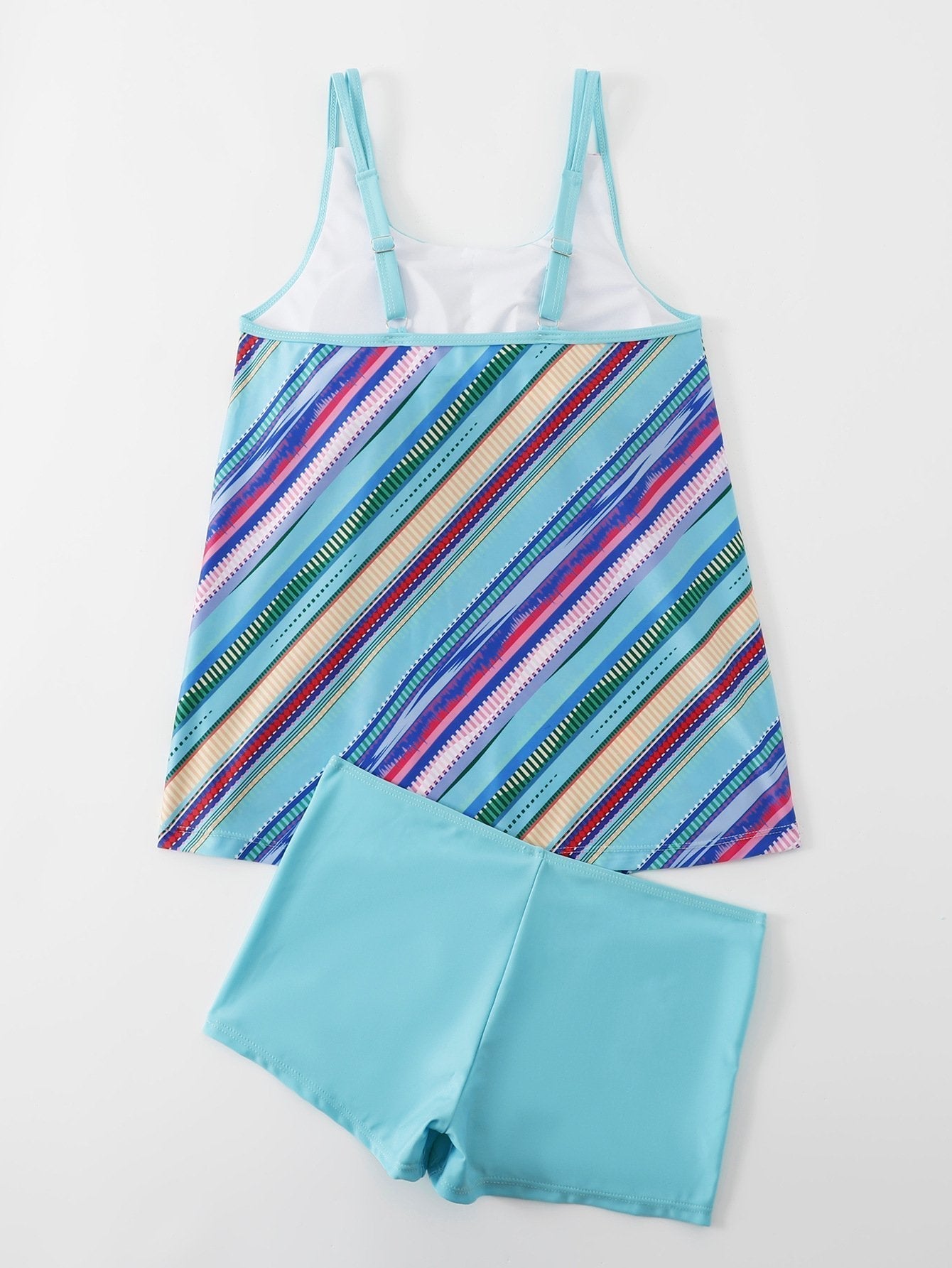 Cyan Geometric Stripe Print Tankini Set