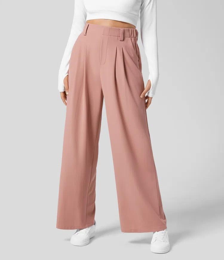 Drapey high-waisted wide-leg casual loose trousers