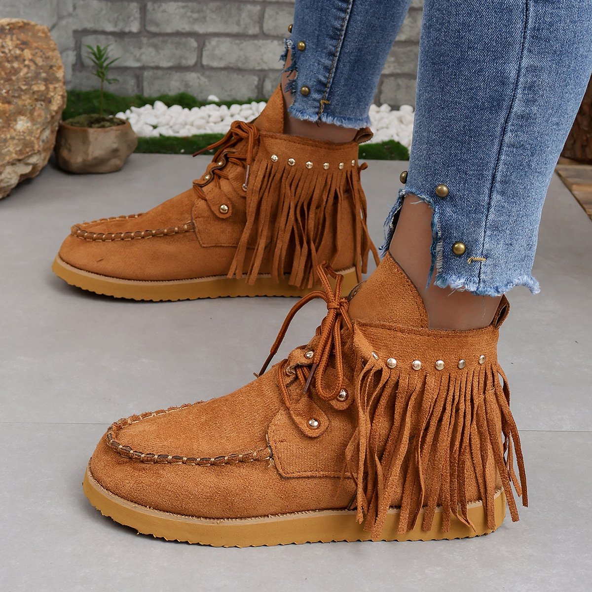 New tassel lace-up suede short boots