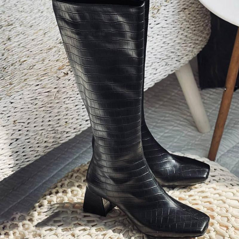 Crocodile Style Square Thick Heel Sexy Women's Boots