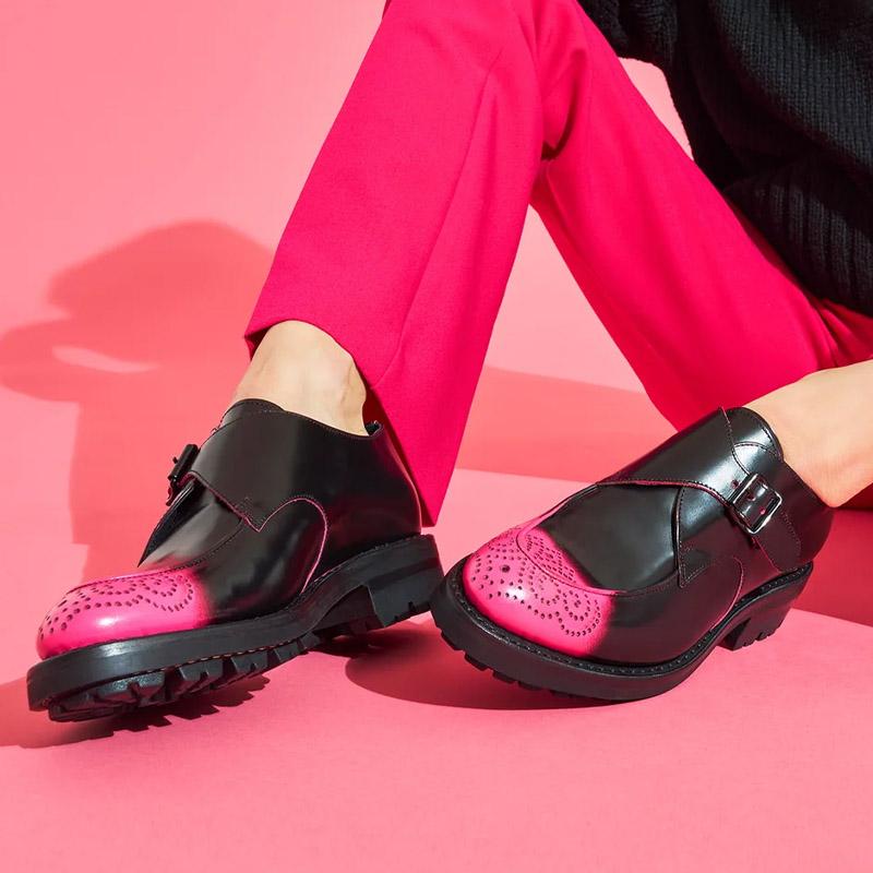 Black & Pink Italian Burnished Leather Shoes