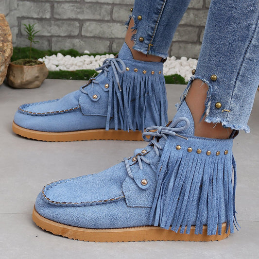 New tassel lace-up suede short boots