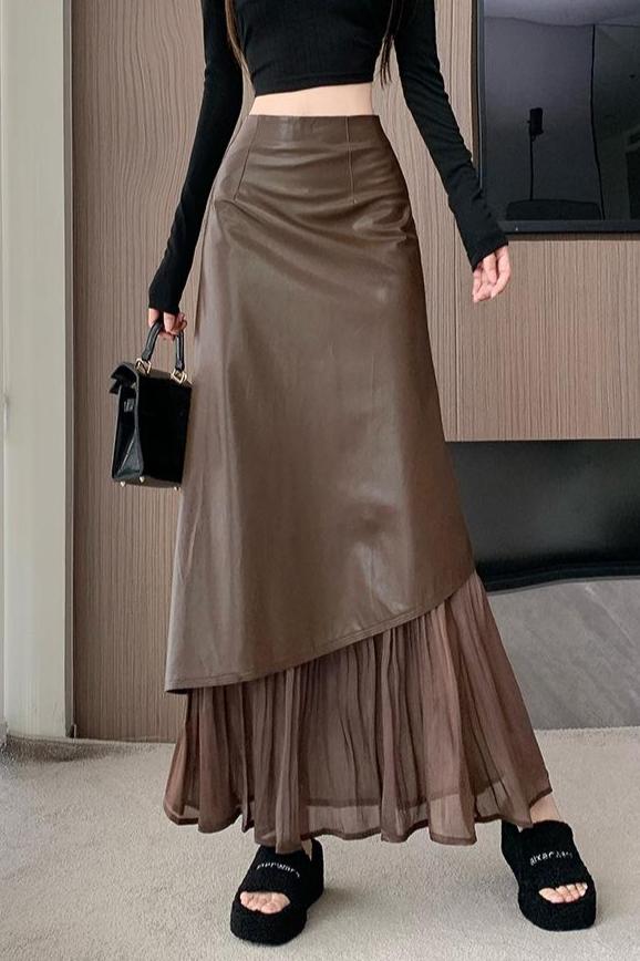 Early autumn new style high-waisted long skirt with diagonal hem stitching