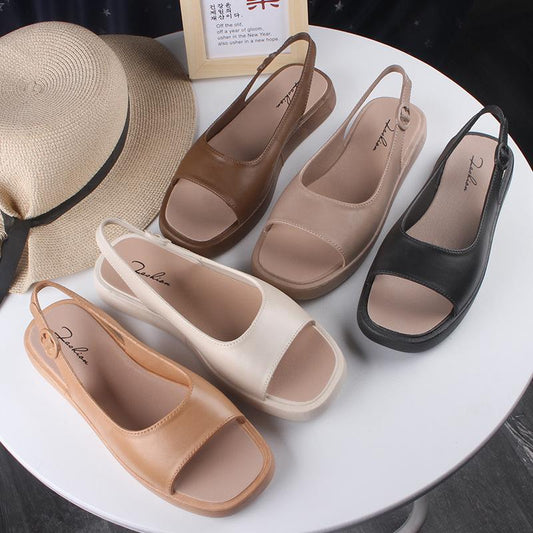 Square toe solid color casual flats