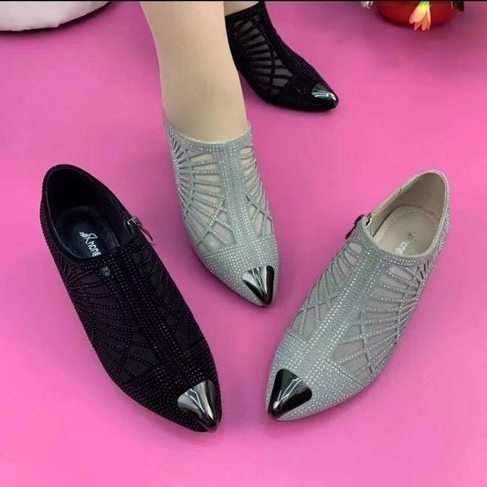 New soft leather mesh hollow rhinestone shoes