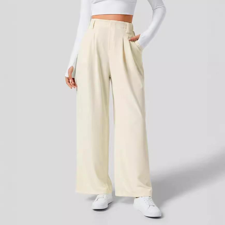 Drapey high-waisted wide-leg casual loose trousers