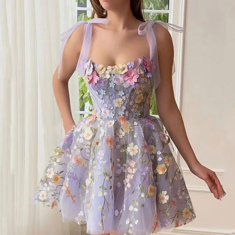 Three-dimensional flower hip-hugging sexy dress