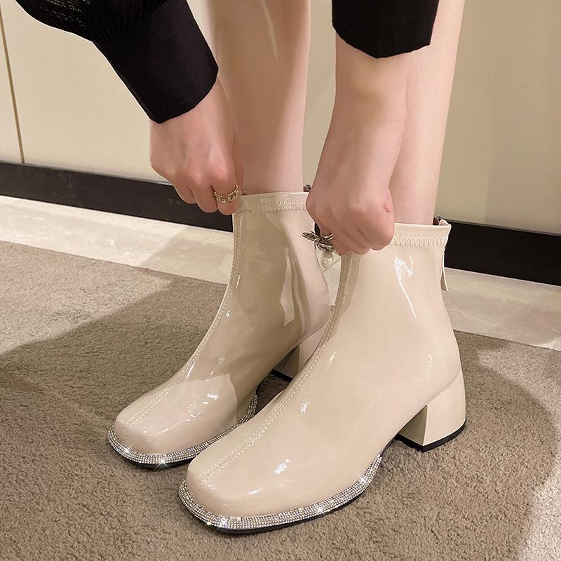 Diamond square toe thick heel fashionable Martin boots